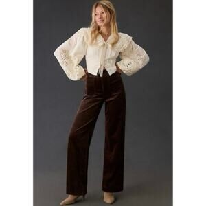 Anthropologie Maeve The Colette Full Length Corduroy Wide Leg Pants in Brown 26